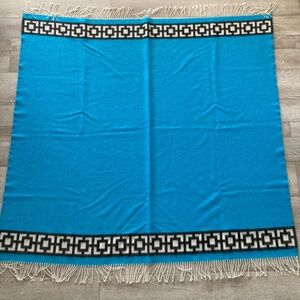 Jonathan Adler Throw 100% Alpaca Wool Blanket Nixon Fringe Turquoise 60" Square
